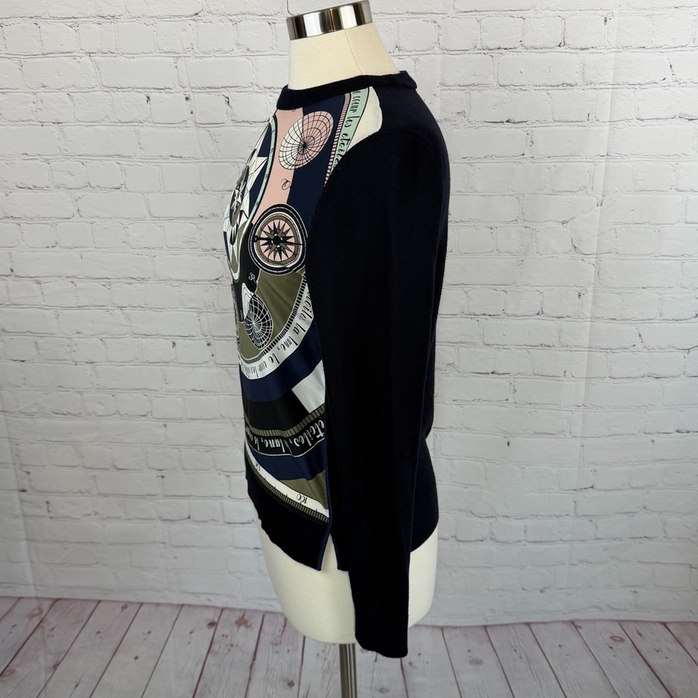 Tory Burch Blue Silk & Merino Wool Lightweight Sweater Quiet Luxury Medium - Picture 2 of 7